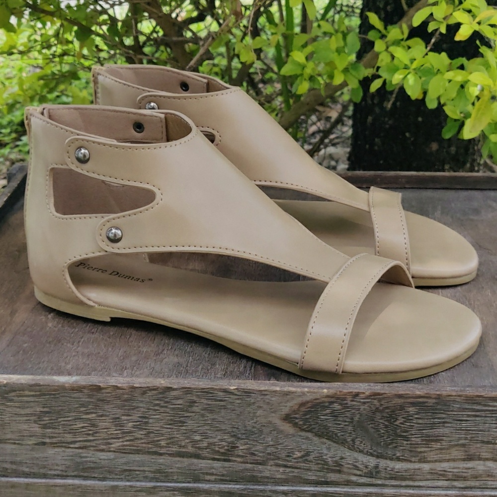 Women's Gladiator Flats Back Zipper Ankle Taupe